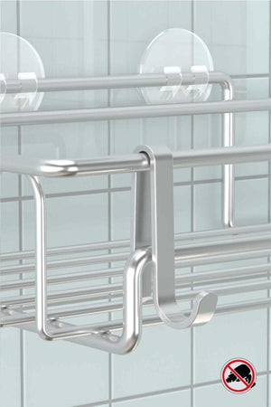2 Pieces Bathroom Shelves Silver With Adhesive Hooks