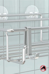 2 Pieces Bathroom Shelves Silver With Adhesive Hooks