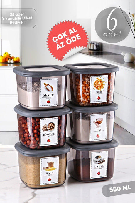 Advantageous 6 Pcs Anthracite Boly Square Storage Container Set 550ml - Multi-Set Set Supply Jar - Swordslife