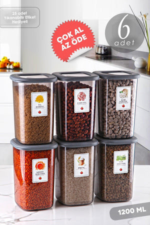 Advantageous 6 Pcs Anthracite Boly Square Storage Container Set 1200ml - Multi-Set Set Supply Jar - Swordslife