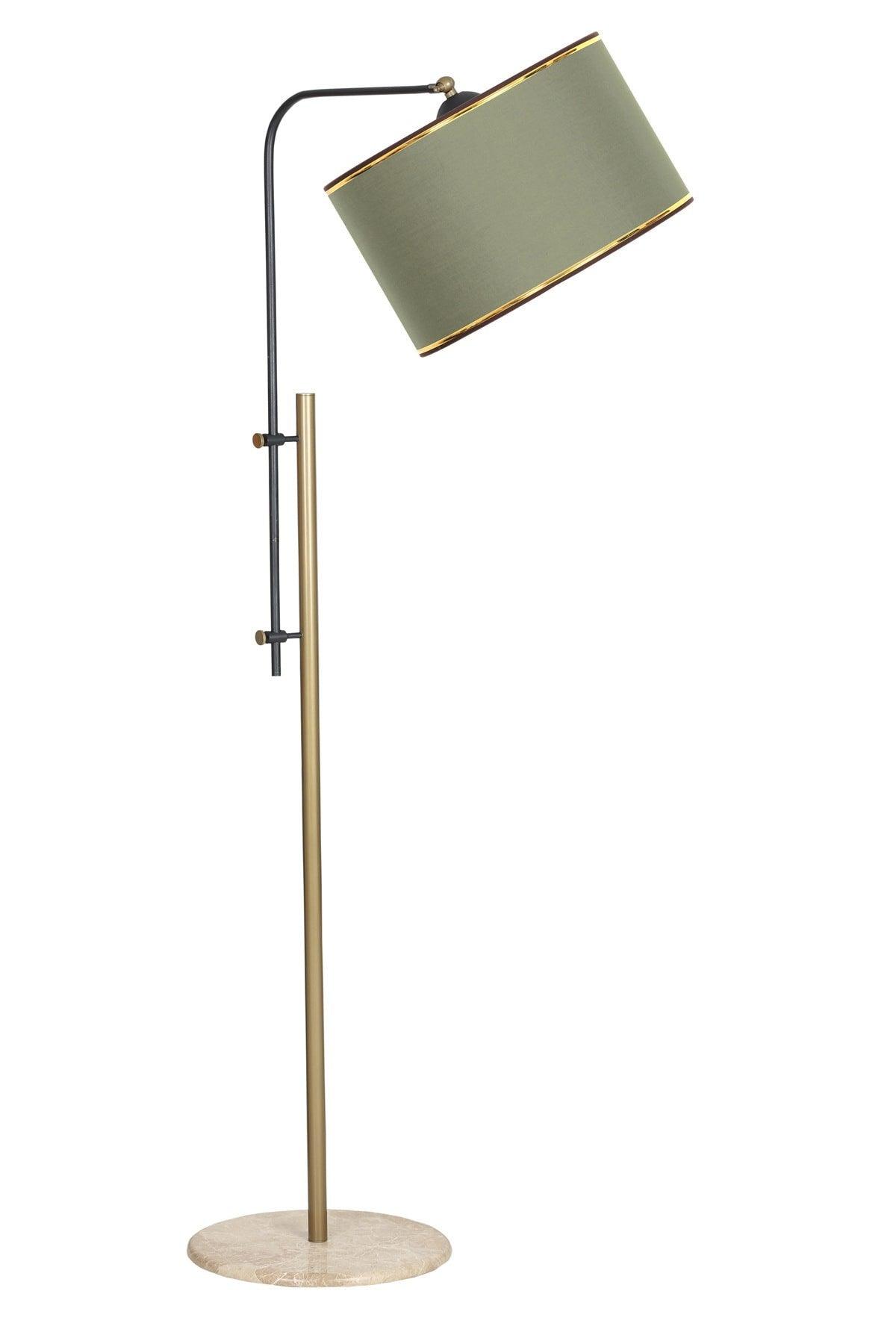 Tumbled Plated Elevated Marble Base Metal Floor Lamp - Khaki with Gold Stripe - Swordslife