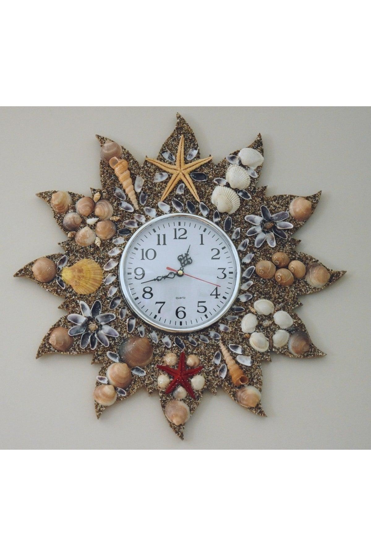 Wooden Wall Clock , Sea Shells Ornament Handmade Clock Quartz Brand Silent Clock Mechanism - Swordslife