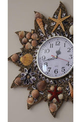 Wooden Wall Clock , Sea Shells Ornament Handmade Clock Quartz Brand Silent Clock Mechanism - Swordslife