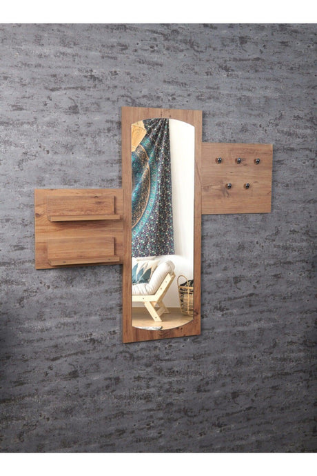 Wood Color Decorative Oval Rectangle Mirrored