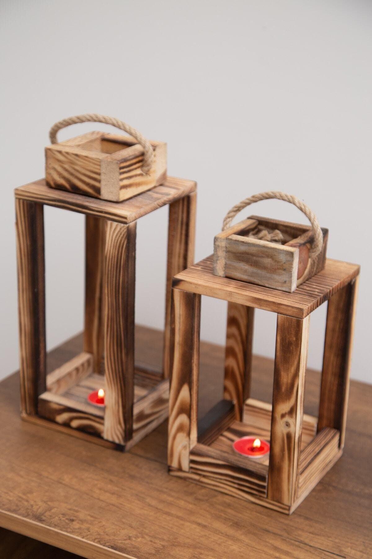 Wooden Lantern Candle Holder Double Set Decorative Candle Holder - Swordslife