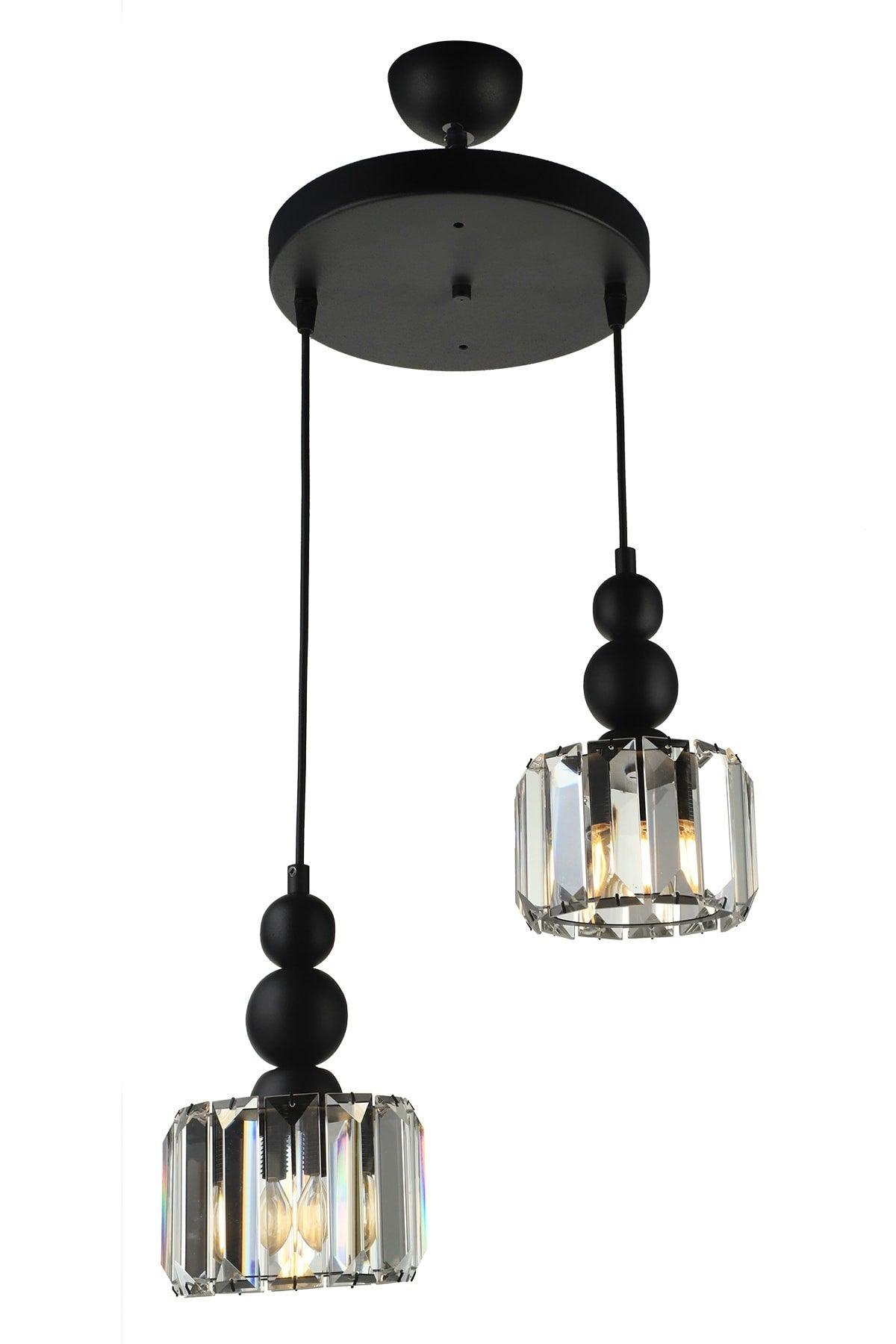Alaba 2.li Chandelier Black Transparent Stone - Swordslife