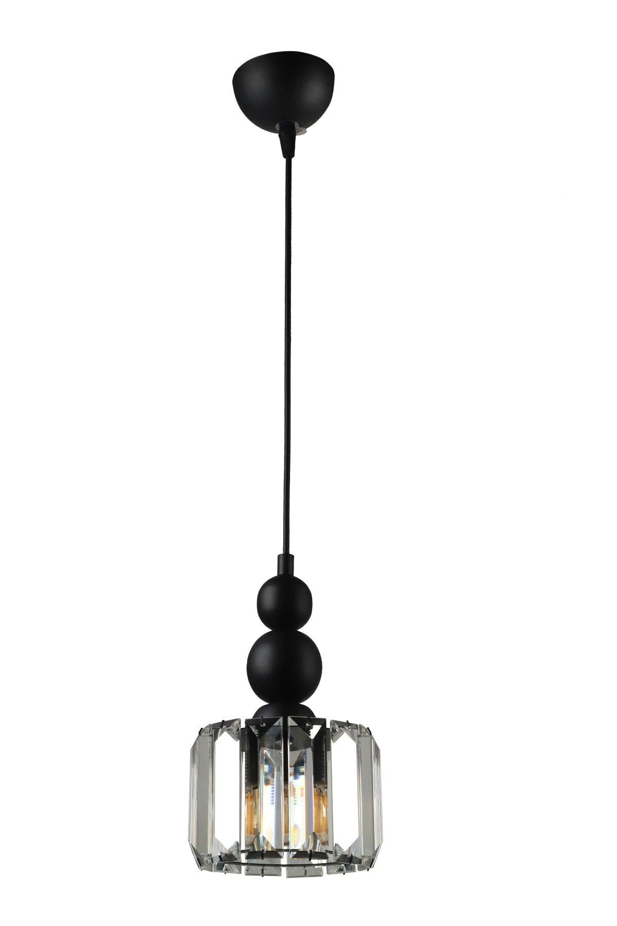 Alaba Single Chandelier Black Transparent Stone - Swordslife