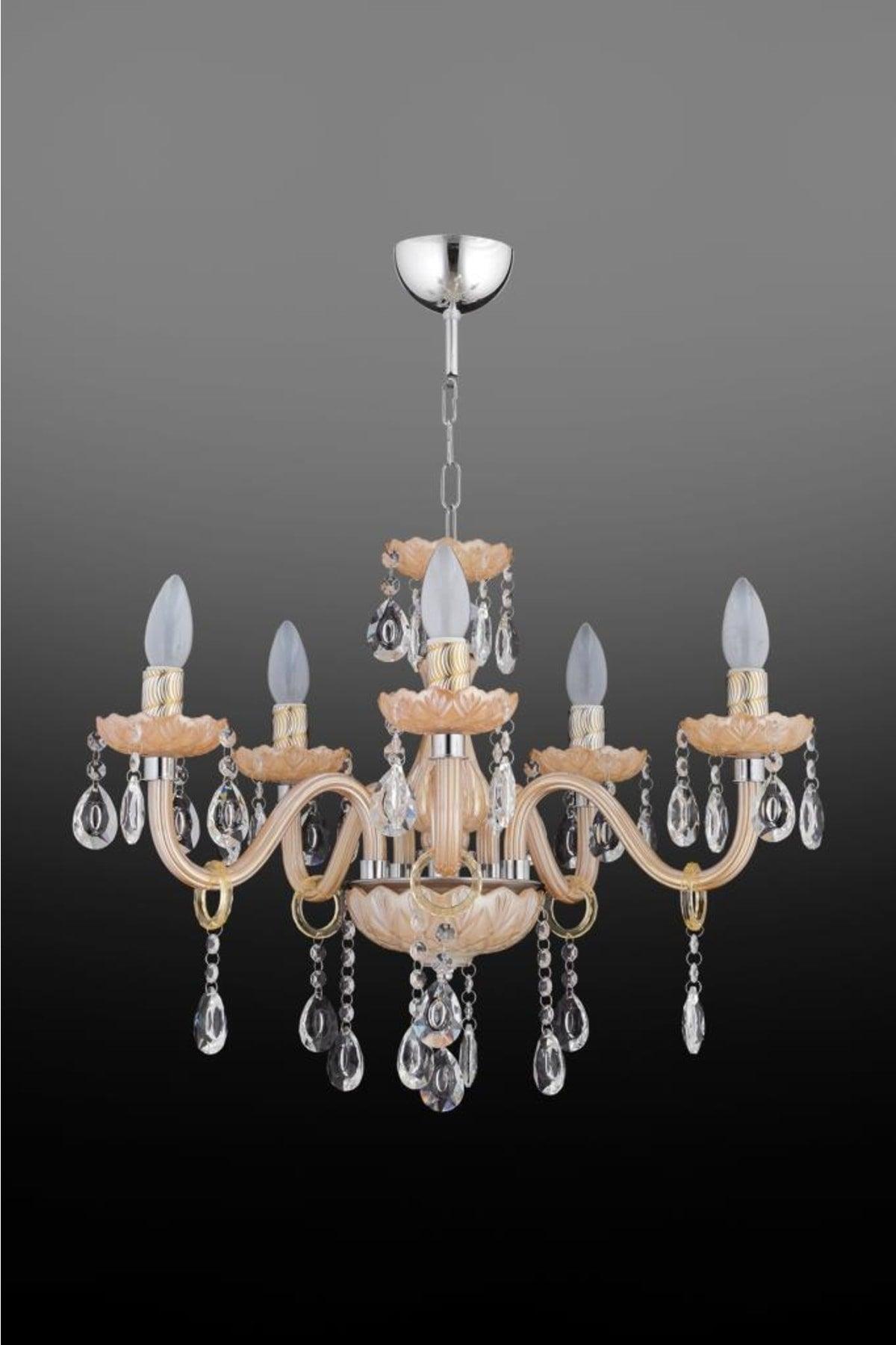 Almira 5 Piece Gold Drop Stone Chandelier - Swordslife