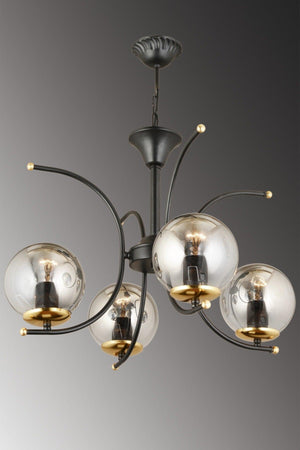 Bade Black 4-Piece Smoked Globe Glass Upward Facing Modern Luxury Chandelier - Swordslife