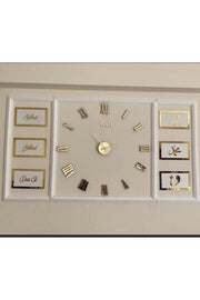 Gold Mirrored Plexi Clock And 6 Pieces of Patience, Gratitude, Pray Set Wall Panel - Swordslife