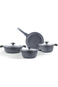 7-piece granite-coated cookware set with stackable lids