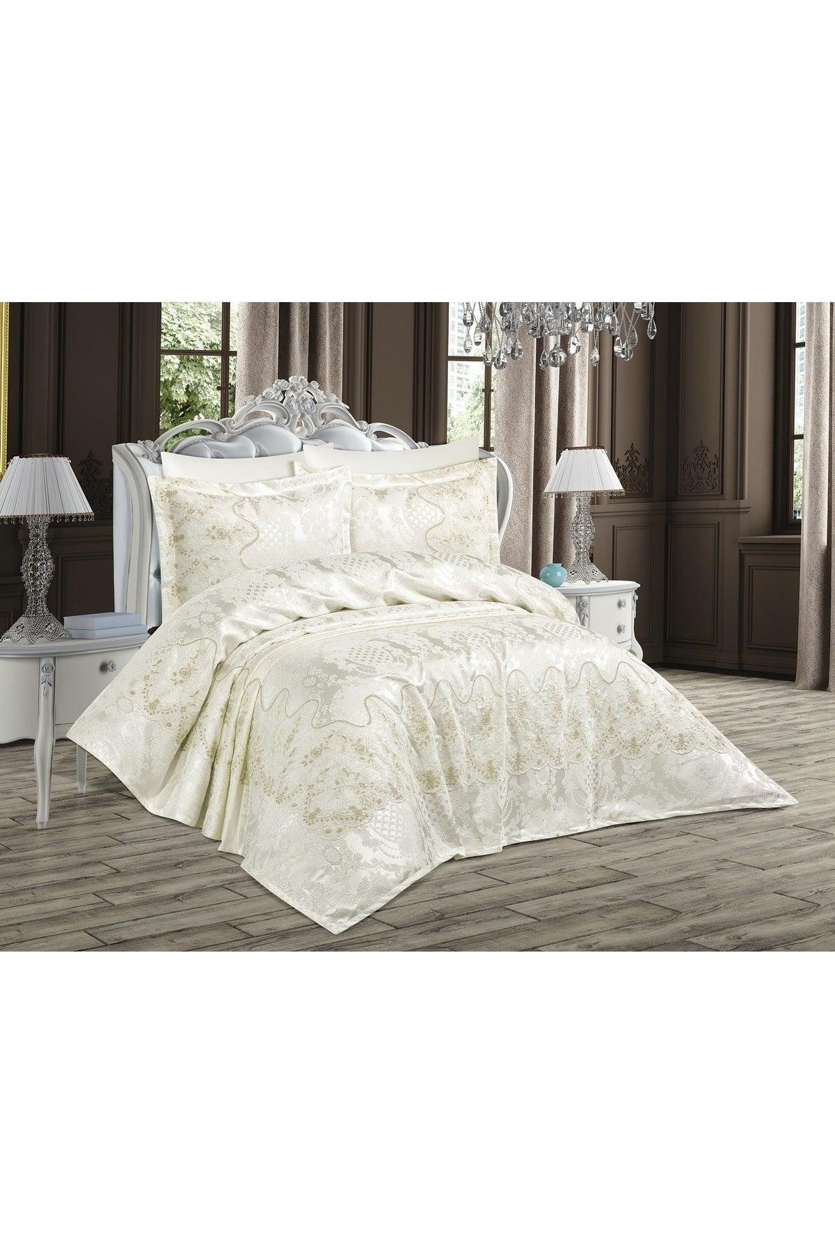 Alya 6 Pieces Cream Bedspread Set Double (Bed Cover + Sheet + Pillow) - Swordslife