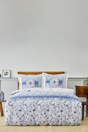 Amelia Blue 100% Cotton Double Fitted Sheet Duvet Cover Set - Swordslife