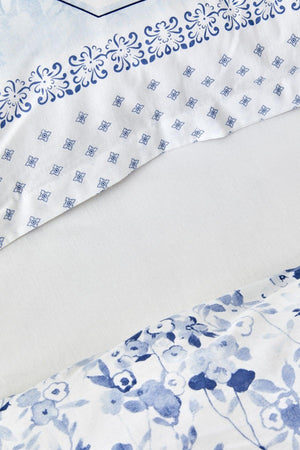 Amelia Blue 100% Cotton Double Fitted Sheet Duvet Cover Set - Swordslife