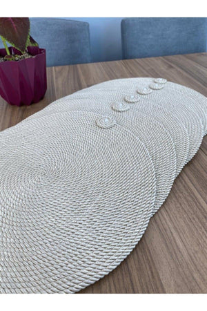 American 6 Pieces Cream Color Wicker Serving Runner Supla Knitted Plate Mat Non-flammable Hand Washable - Swordslife