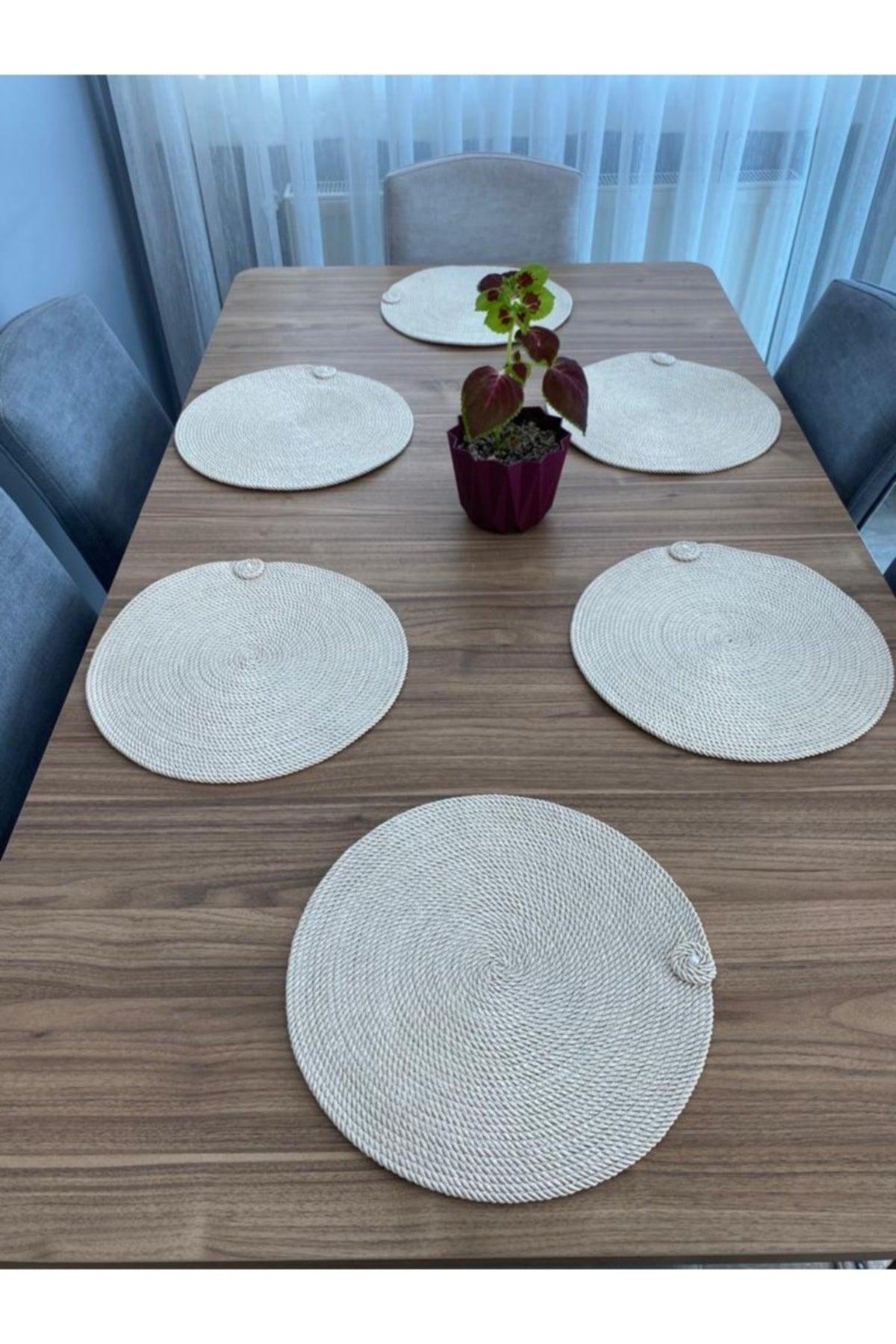 American 6 Pieces Cream Color Wicker Serving Runner Supla Knitted Plate Mat Non-flammable Hand Washable - Swordslife