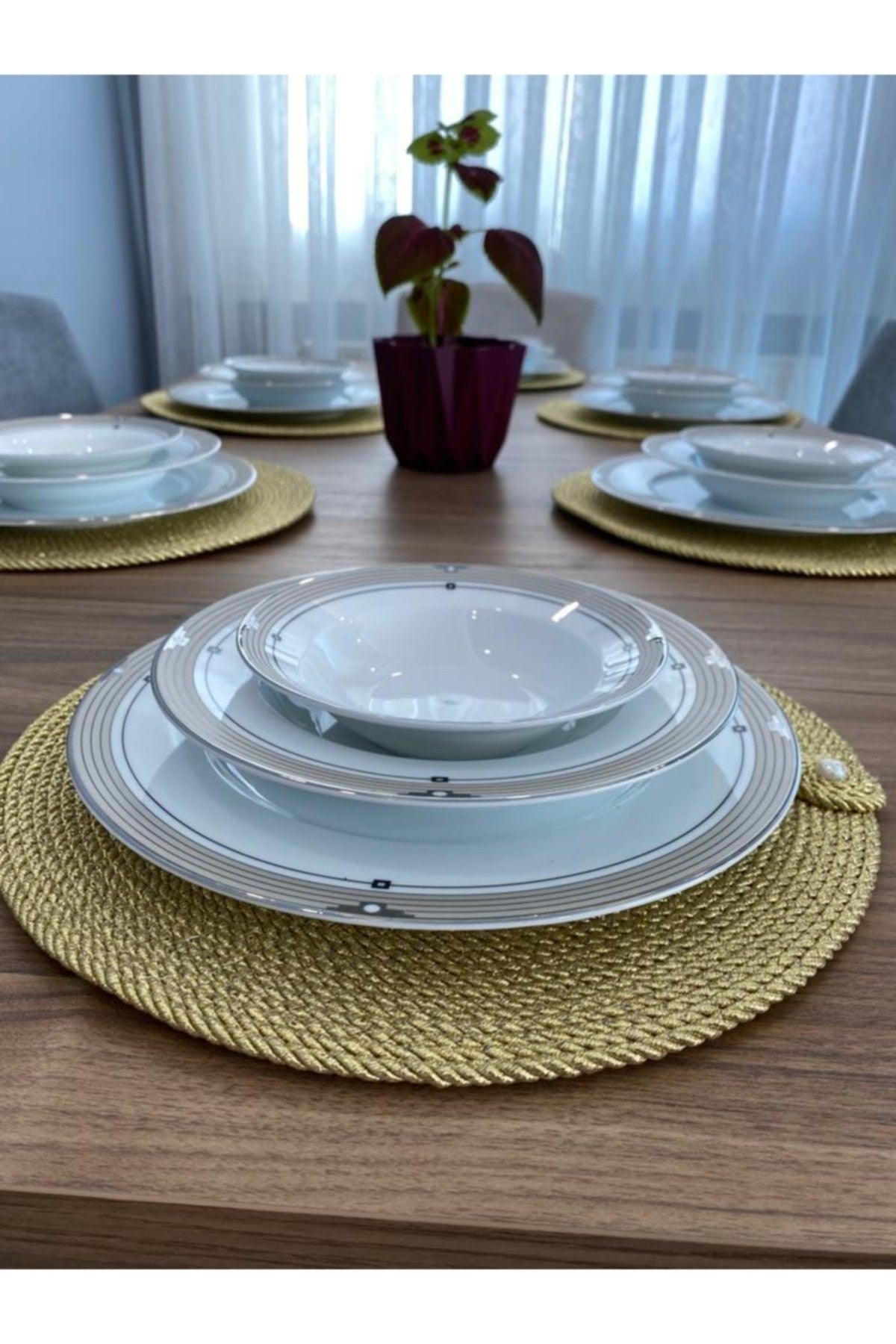 American 6 Pieces Silvery Mustard Wicker Service Runner Supla Knitted Plate Mat Non-flammable Hand Washable - Swordslife