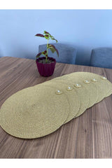 American 6 Pieces Silvery Mustard Wicker Service Runner Supla Knitted Plate Mat Non-flammable Hand Washable - Swordslife