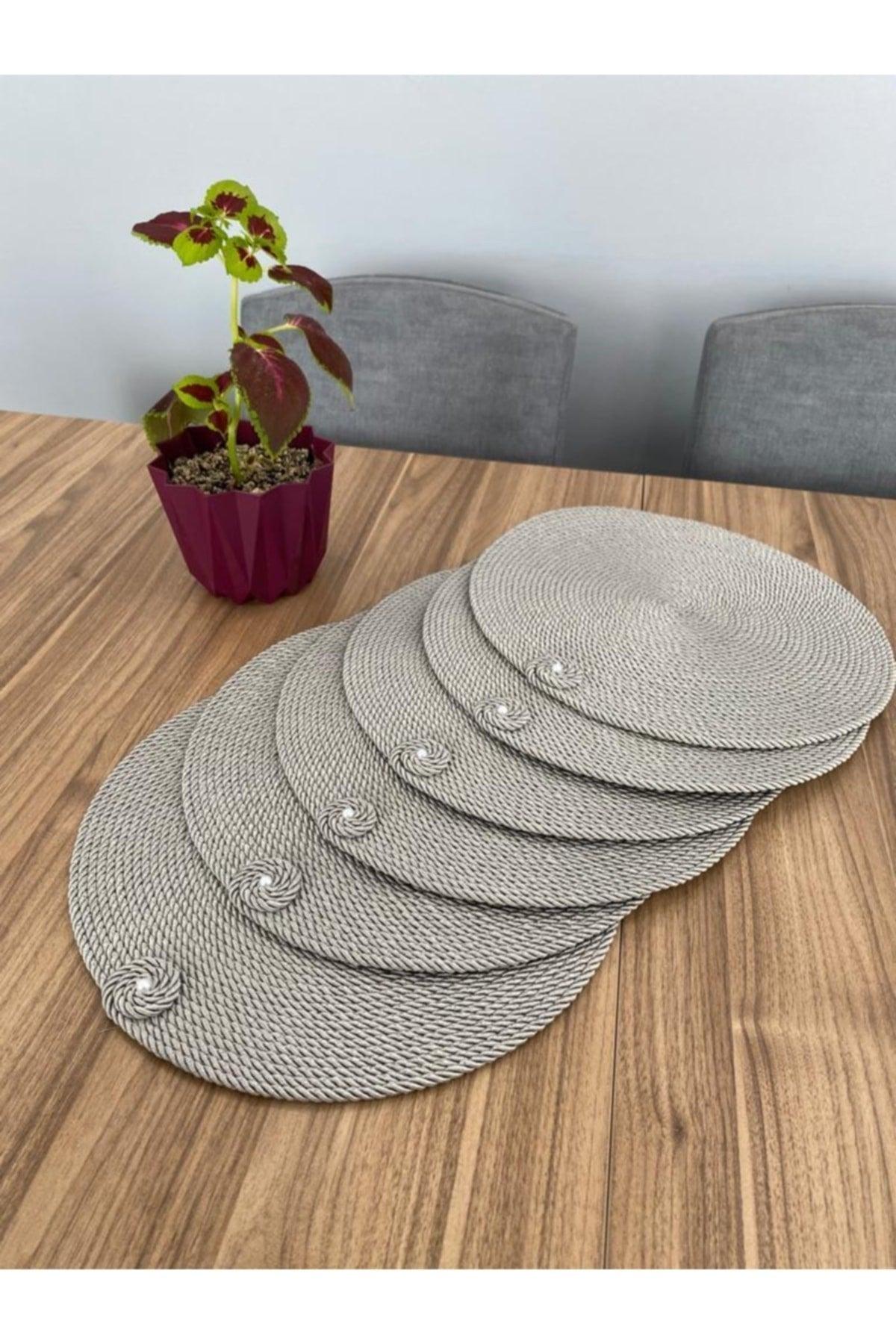 Placemat Runner 6 Pieces Gray Straw Cord Supla Knitted Dowery Set Plate Pot Bottom Fireproof - Swordslife