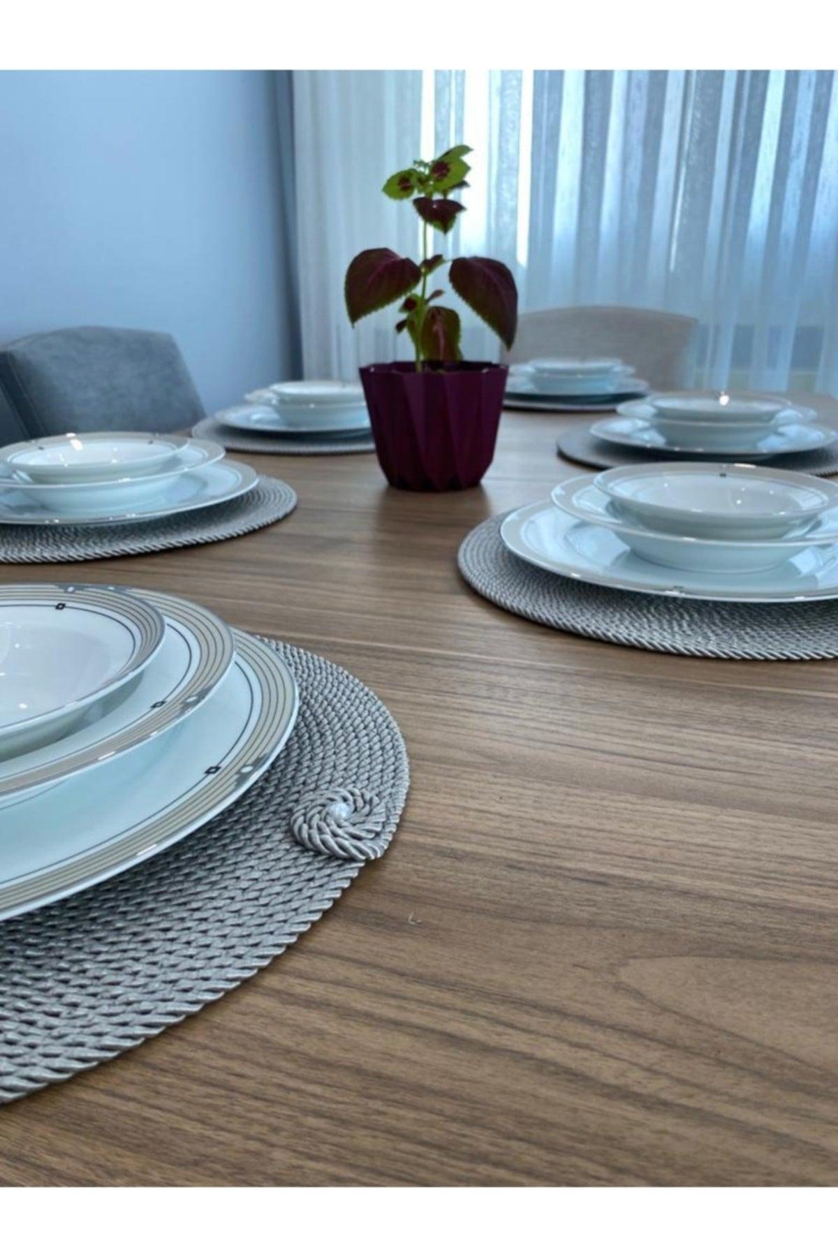Placemat Runner 6 Pieces Gray Straw Cord Supla Knitted Dowery Set Plate Pot Bottom Fireproof - Swordslife