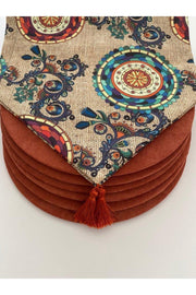 Placemat Set (Sack Ground Ethnic Mandala Pattern Runner 6 Cream Color Supla) - Swordslife