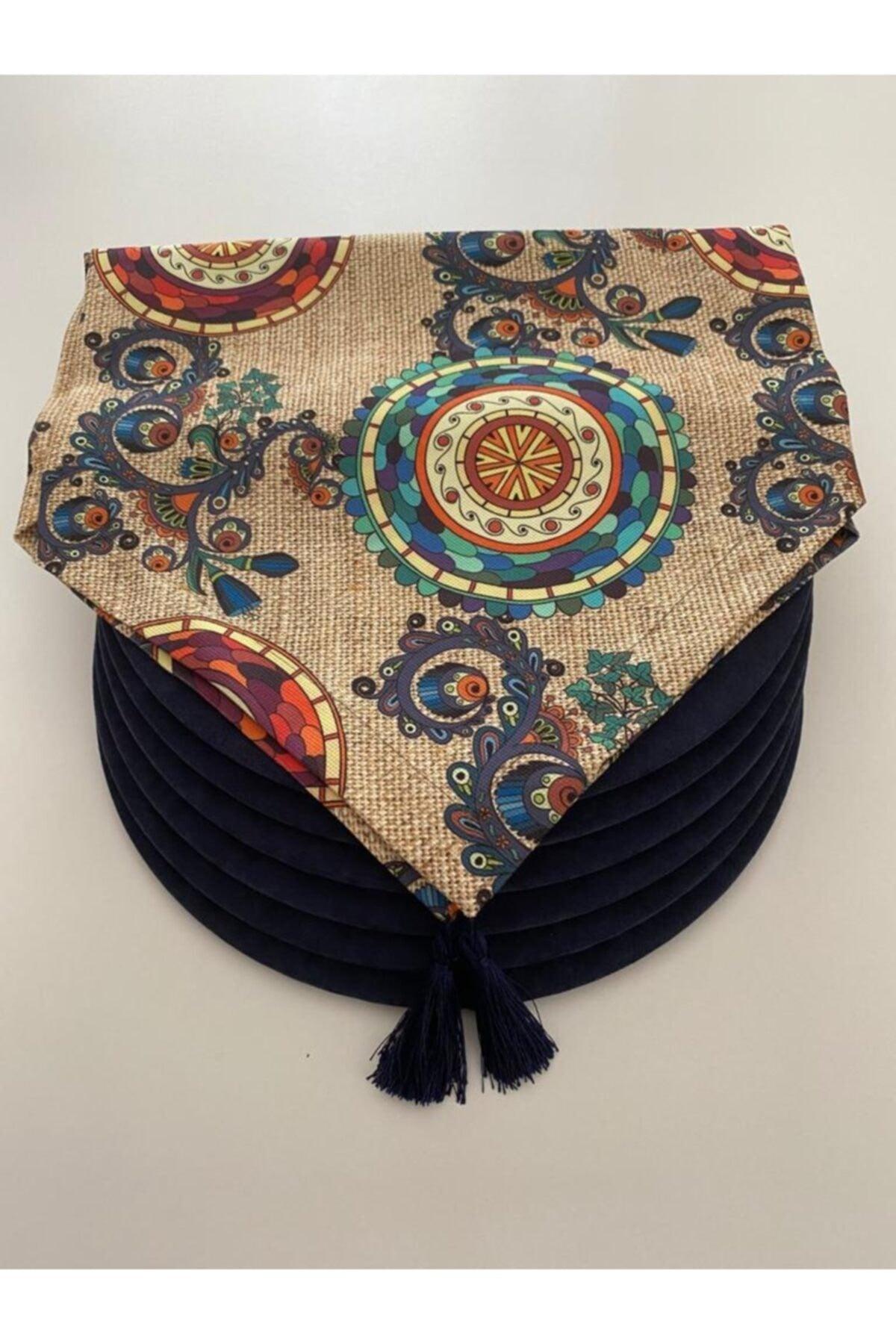 Placemat Set (Sack Ground Ethnic Mandala Pattern Runner 6 Navy Blue Color Supla) - Swordslife