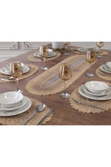 Placemat Plate And Runner Set 6 Person Set Embroidered Vivien Beige 7 Piece Table And Presentation Set - Swordslife