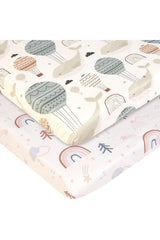 Mother's Side Crib Sheet With Elastic 2 Different Patterns Whale Balloon And Nature 50x90 Cm. Set of 2 - Swordslife