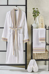 Ansaaj Jacquard 4 Piece Bathrobe Set Cream - Swordslife