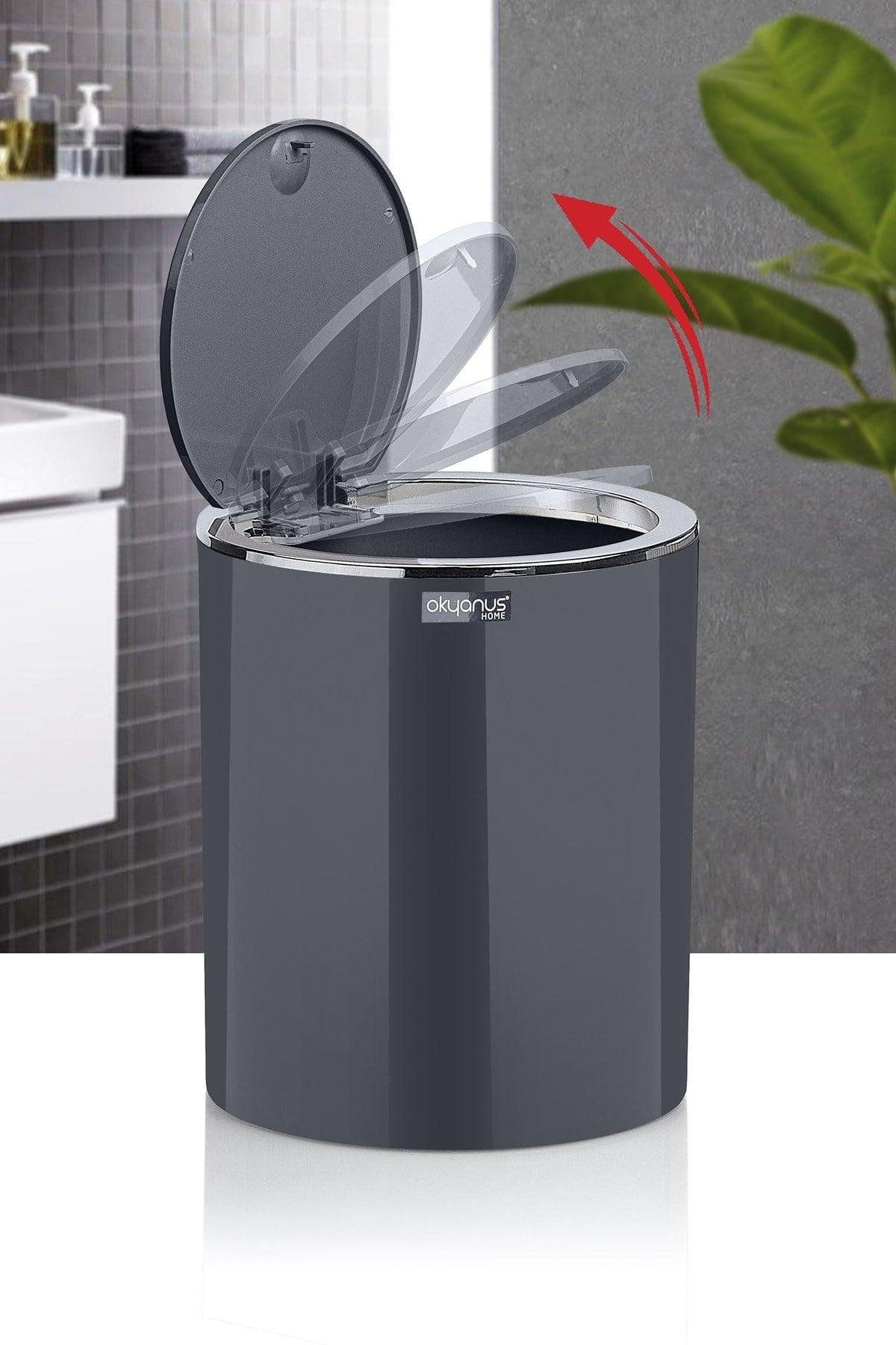 Anthracite Chrome Round Dustbin - Swordslife