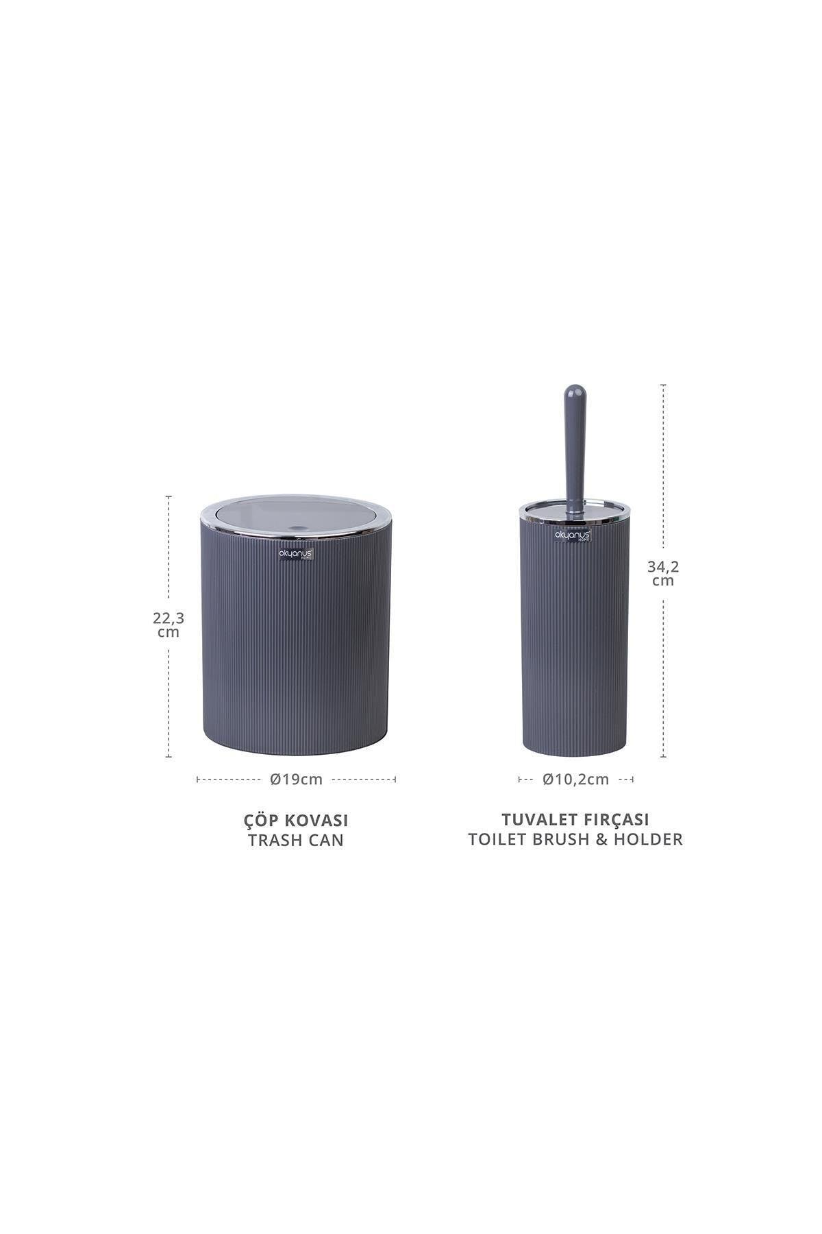 Anthracite Chrome Striped Round Wc Bucket and Brush Set - Swordslife
