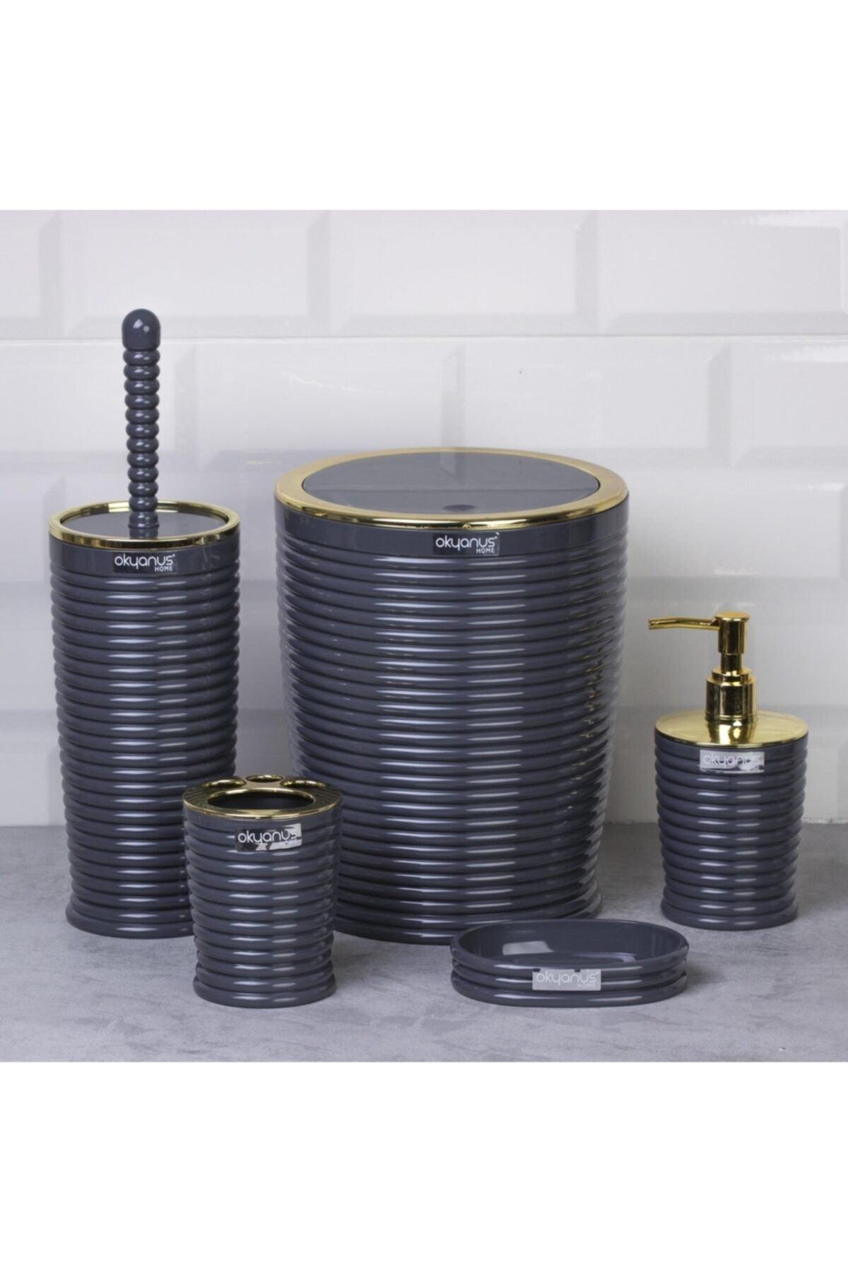 Anthracite Elegans Gold 5 Pcs Bathroom Set - Swordslife