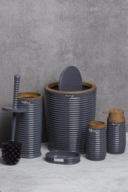 Anthracite Elegans Wooden Patterned Bathroom Set of 5 - Swordslife