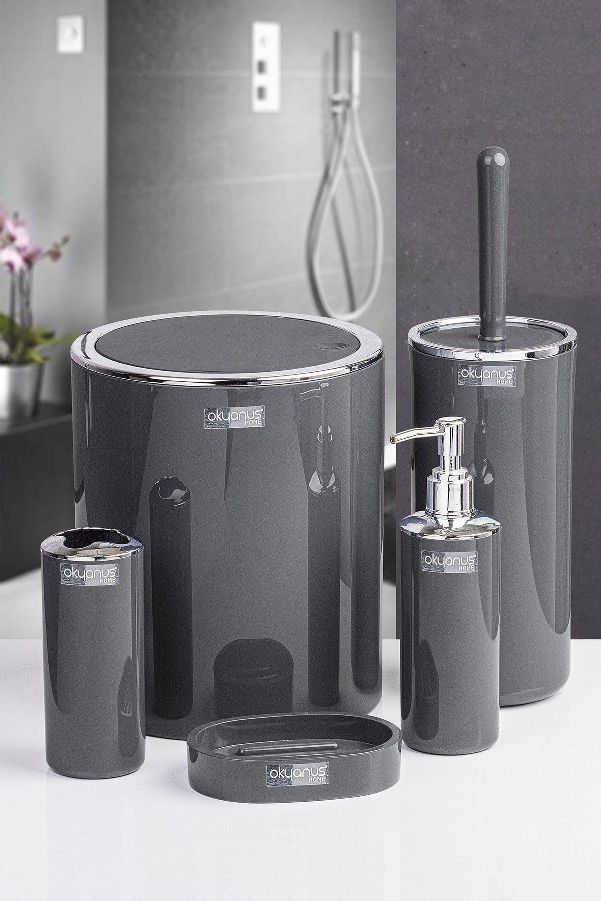 Anthracite Round Chrome Bathroom Set of 5 - Swordslife