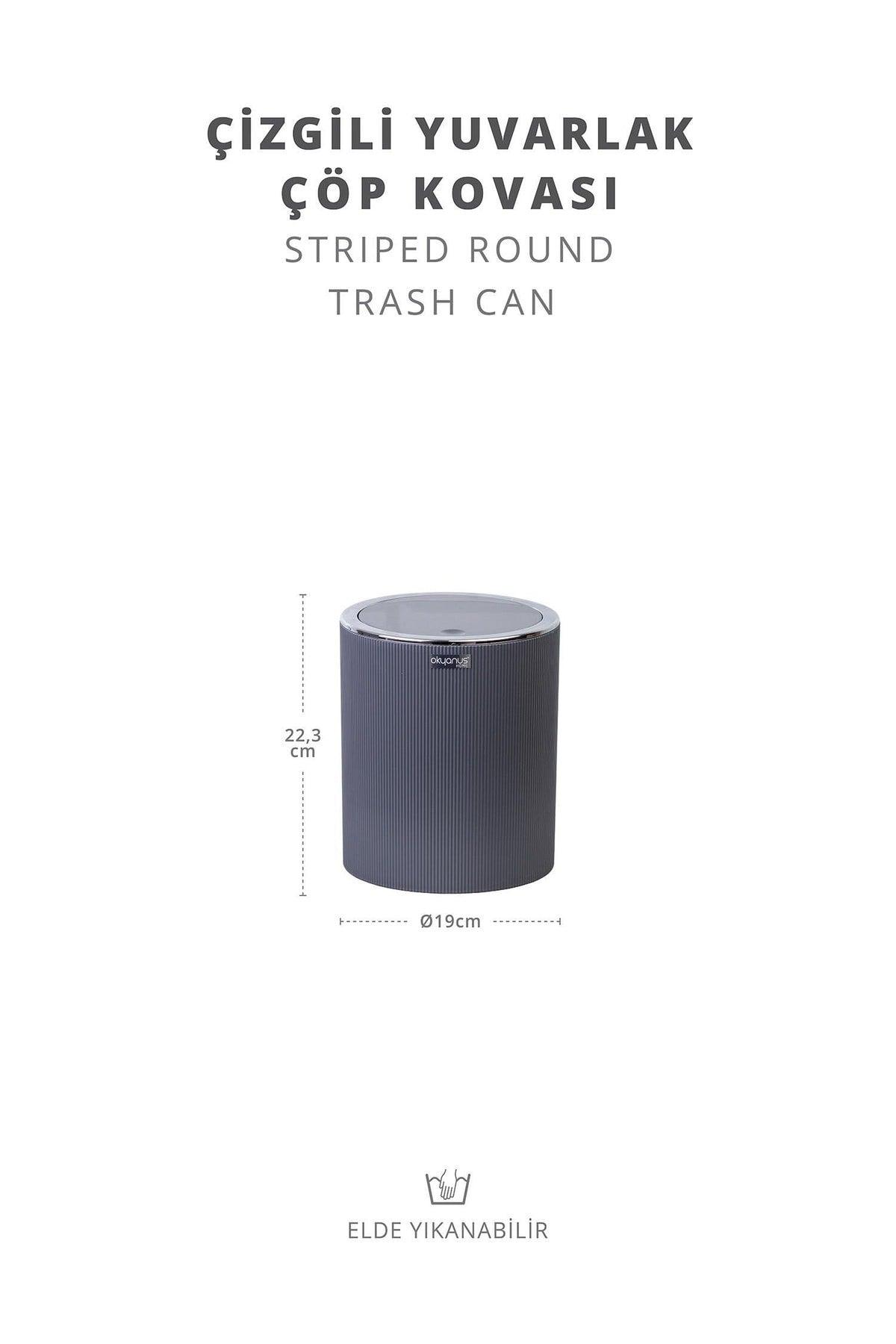 Anthracite Striped Round Dustbin - Swordslife