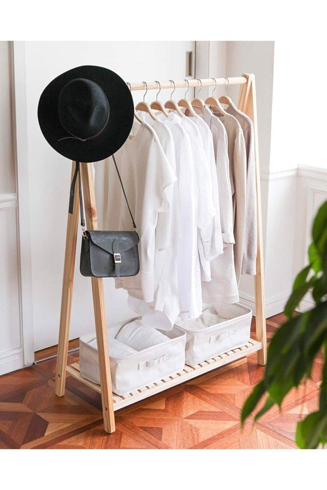 Garment Hanger Natural Wooden Leg Clothes Hanger Wardrobe Rack 125x86x38 Cm - Swordslife