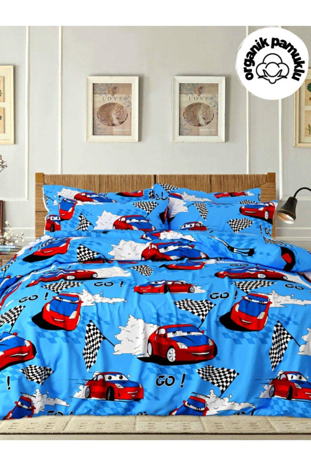 Car Patterned Ranforce Single Duvet Cover Set 1st Quality - Swordslife