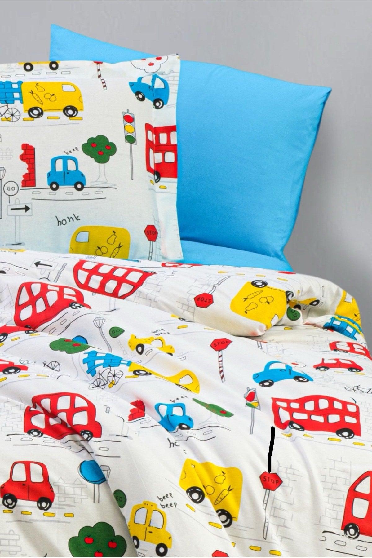 100% Cotton Single Ranforce Kids Duvet Cover Set with Car Traffic Light - Swordslife