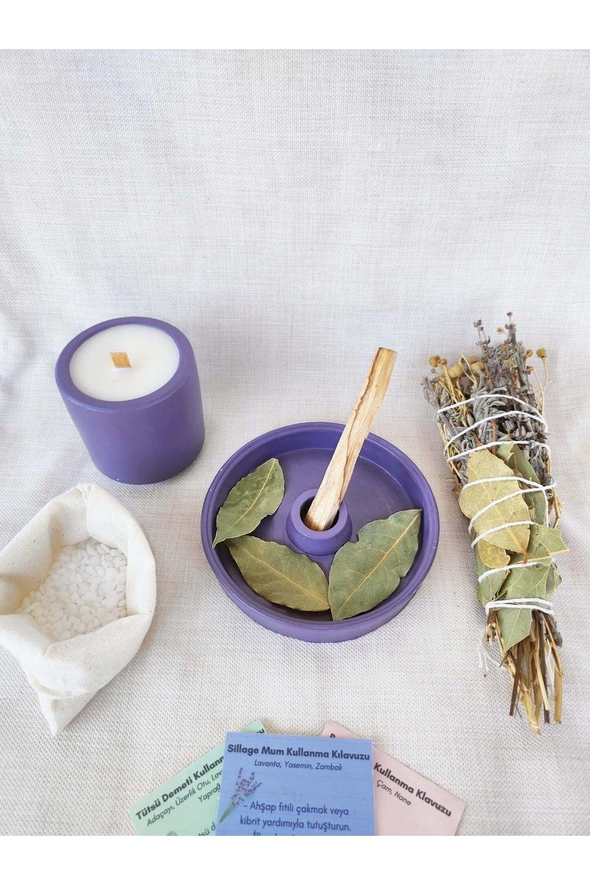 Purification Incense Holder Set Vegan Lavender Jasmine Lily Scented Soy Candle Palo Santo Sage Incense Set - Swordslife