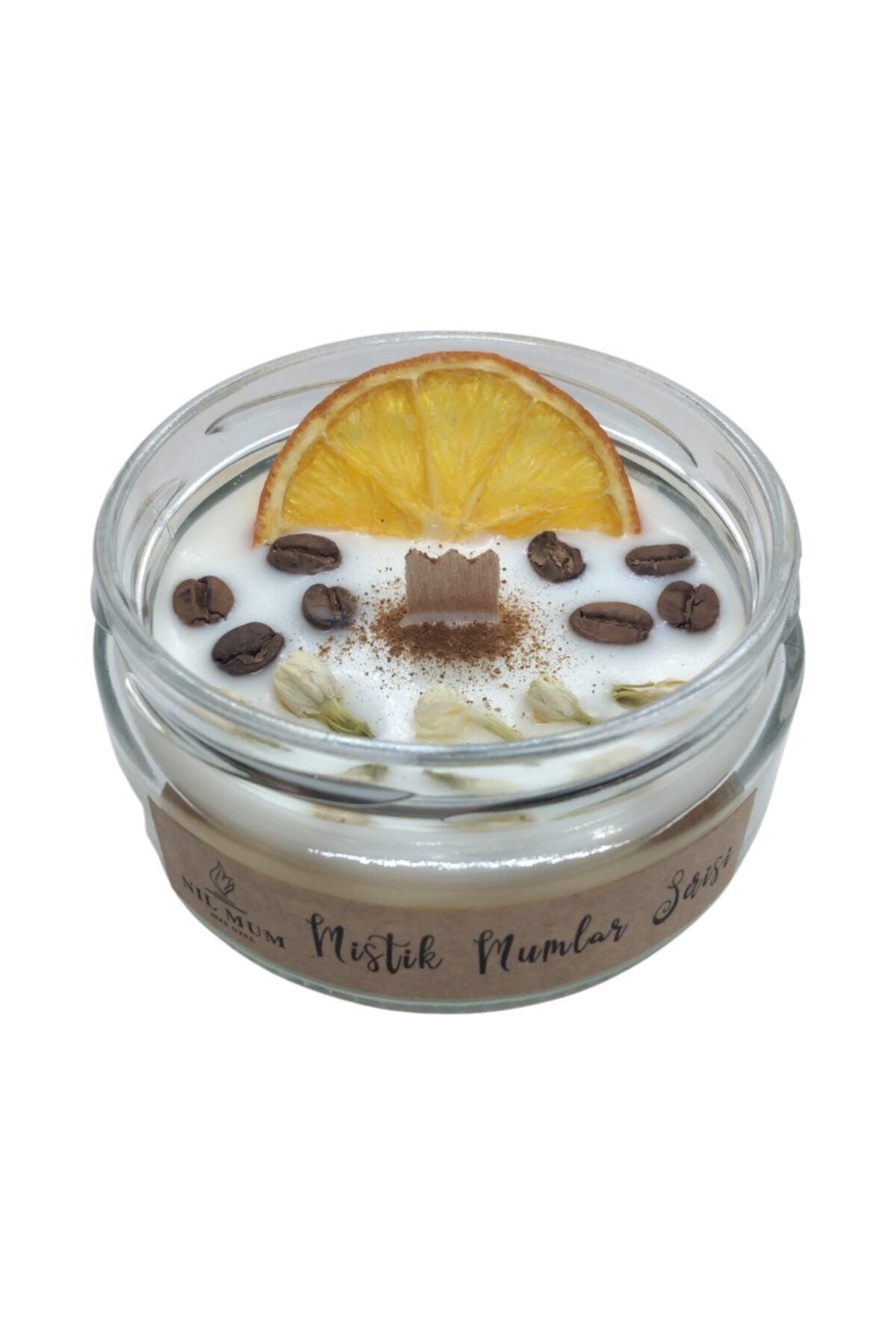 Aromatherapy Purification Candle Orange Brown Decorated Cinnamon Scented 240 gr - Swordslife