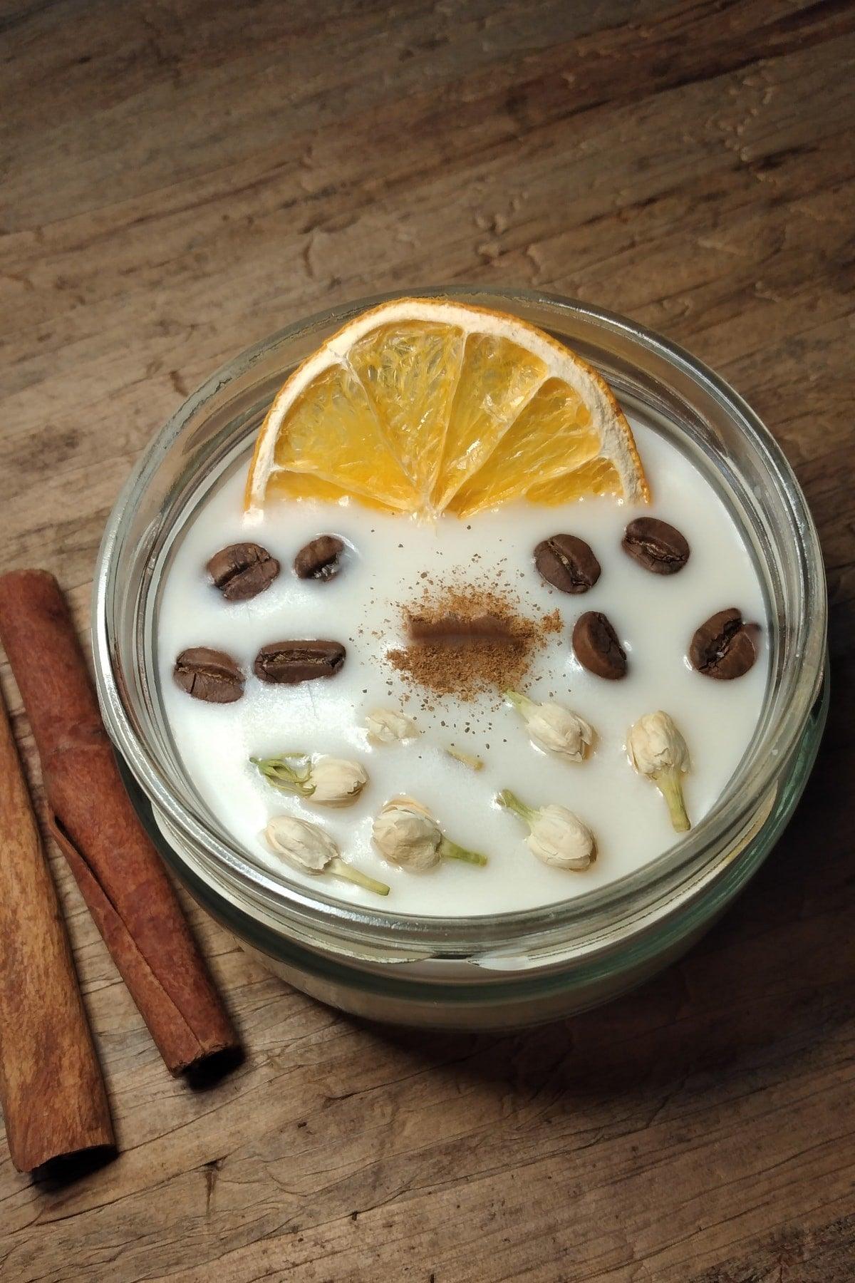 Aromatherapy Purification Candle Orange Brown Decorated Cinnamon Scented 240 gr - Swordslife