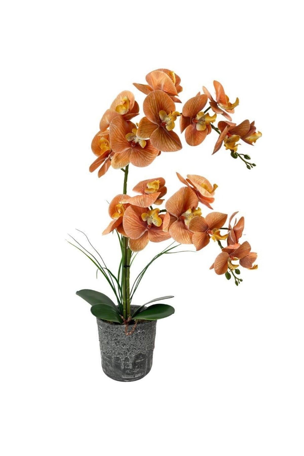 Artificial Flower 2 Salmon Wet Orchid Ceramic Pot Orchid 60cm - Swordslife