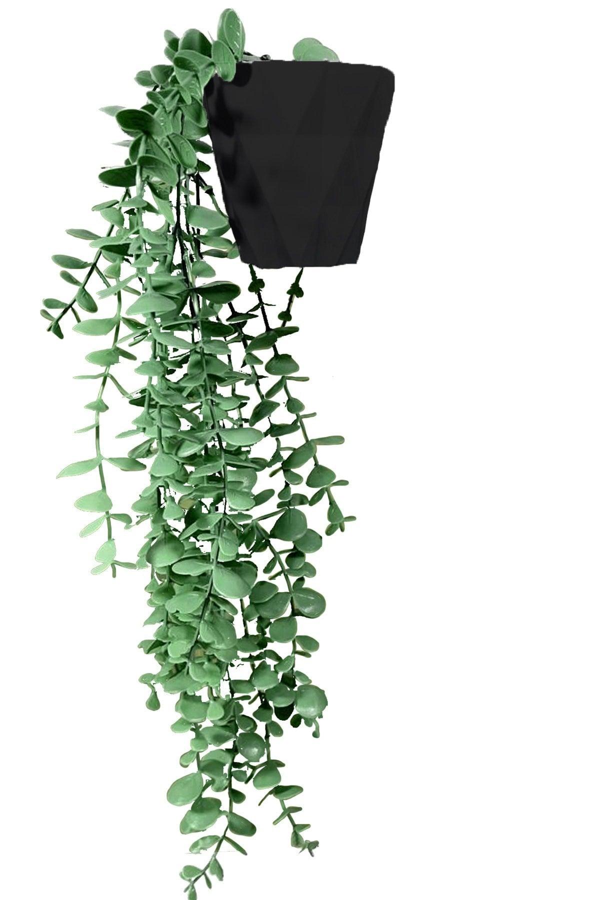 Artificial Flower Diamond Green Eucalyptus Pendant Lamp In Black Pot - Swordslife