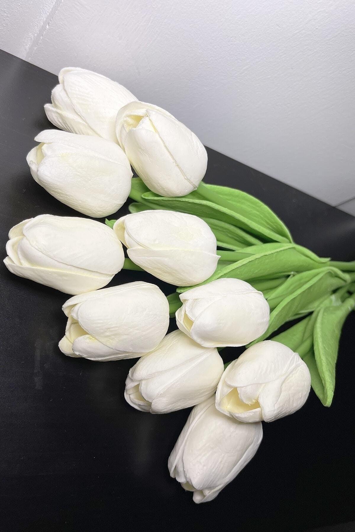 Artificial Flower Wet Tulip 10 Pcs White - Swordslife