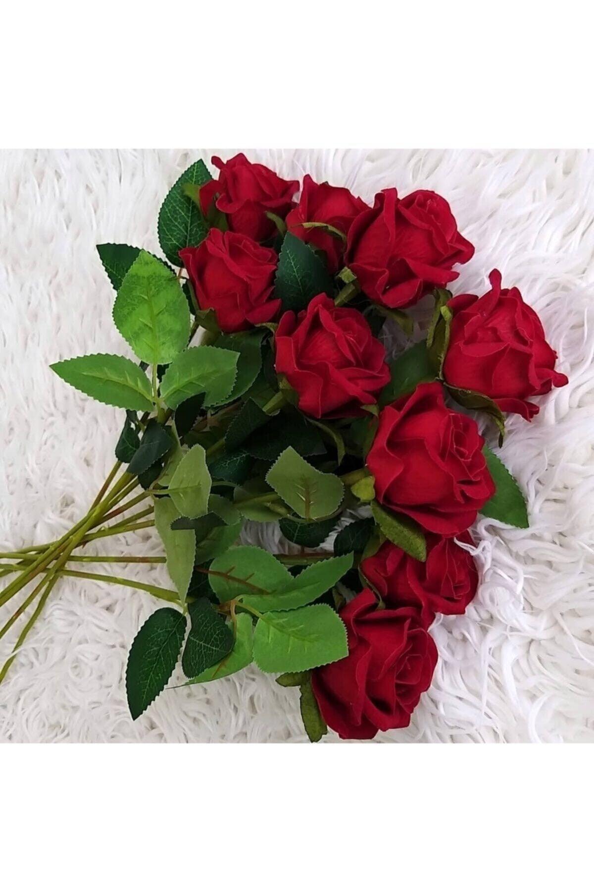 Artificial Velvet Rose Red 10 Pcs