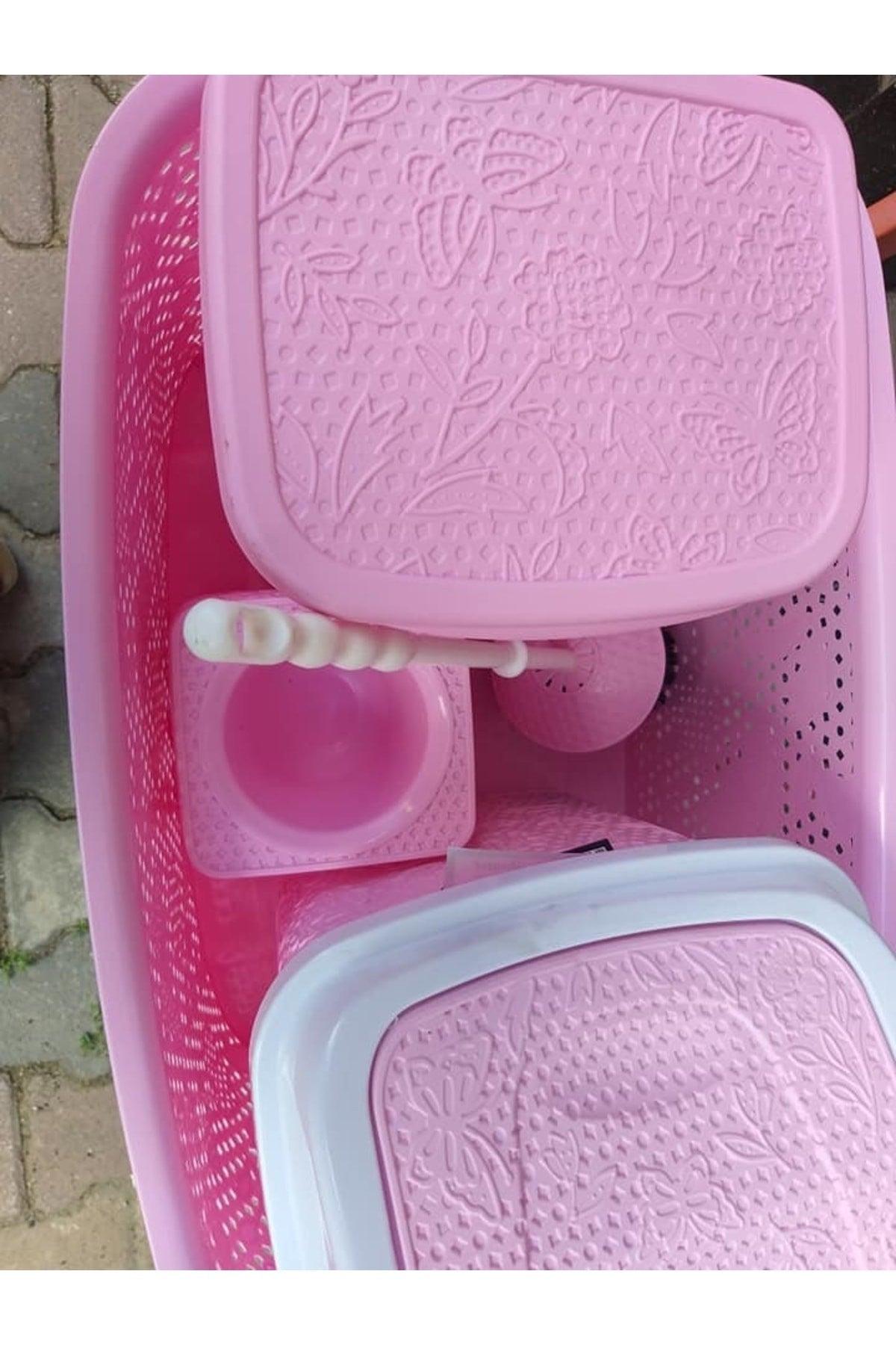 Noble 5 Pcs Pink Plastic Dirty Laundry Basket Set - Swordslife