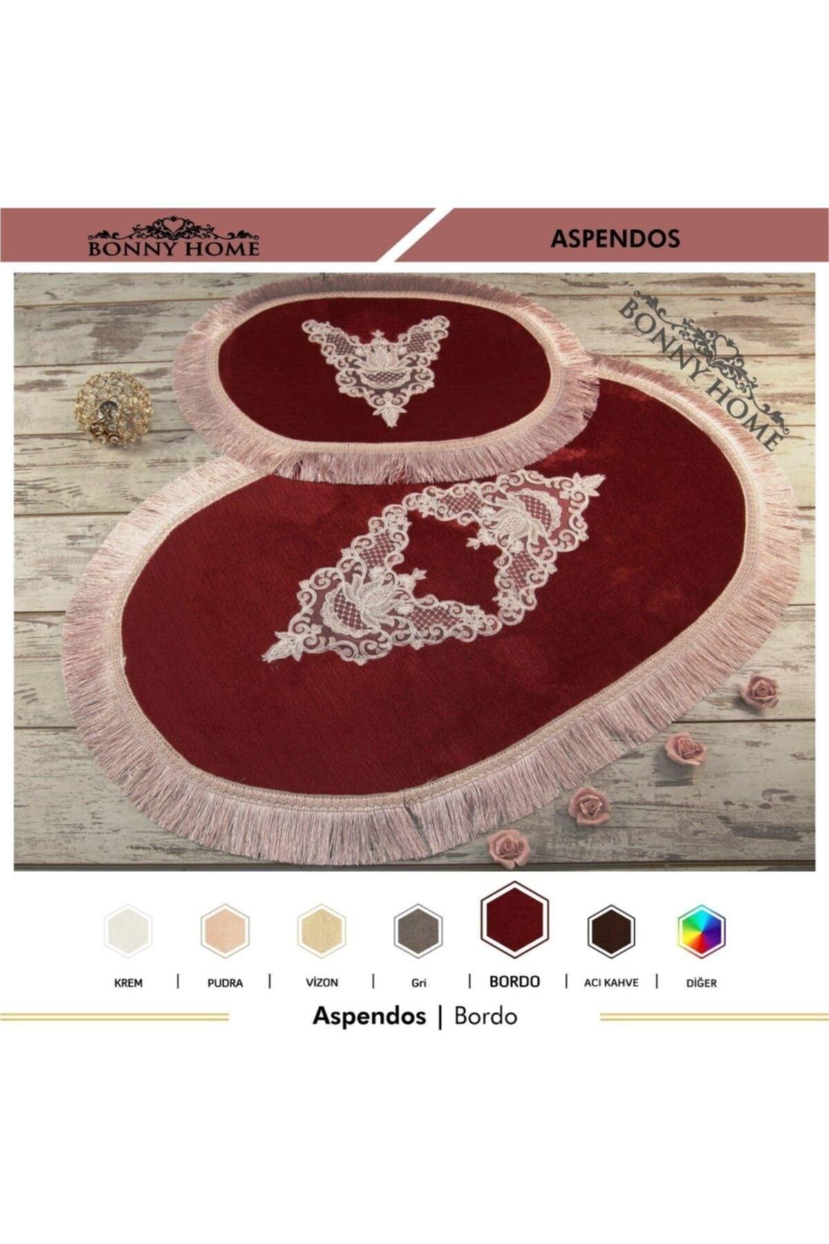 Aspendos Claret Red 2 Pieces French Lace Tasseled Dowery Closet Set Bath Mat Set - Swordslife