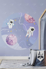 Astronauts And Space Round Circle Wall Sticker - Swordslife