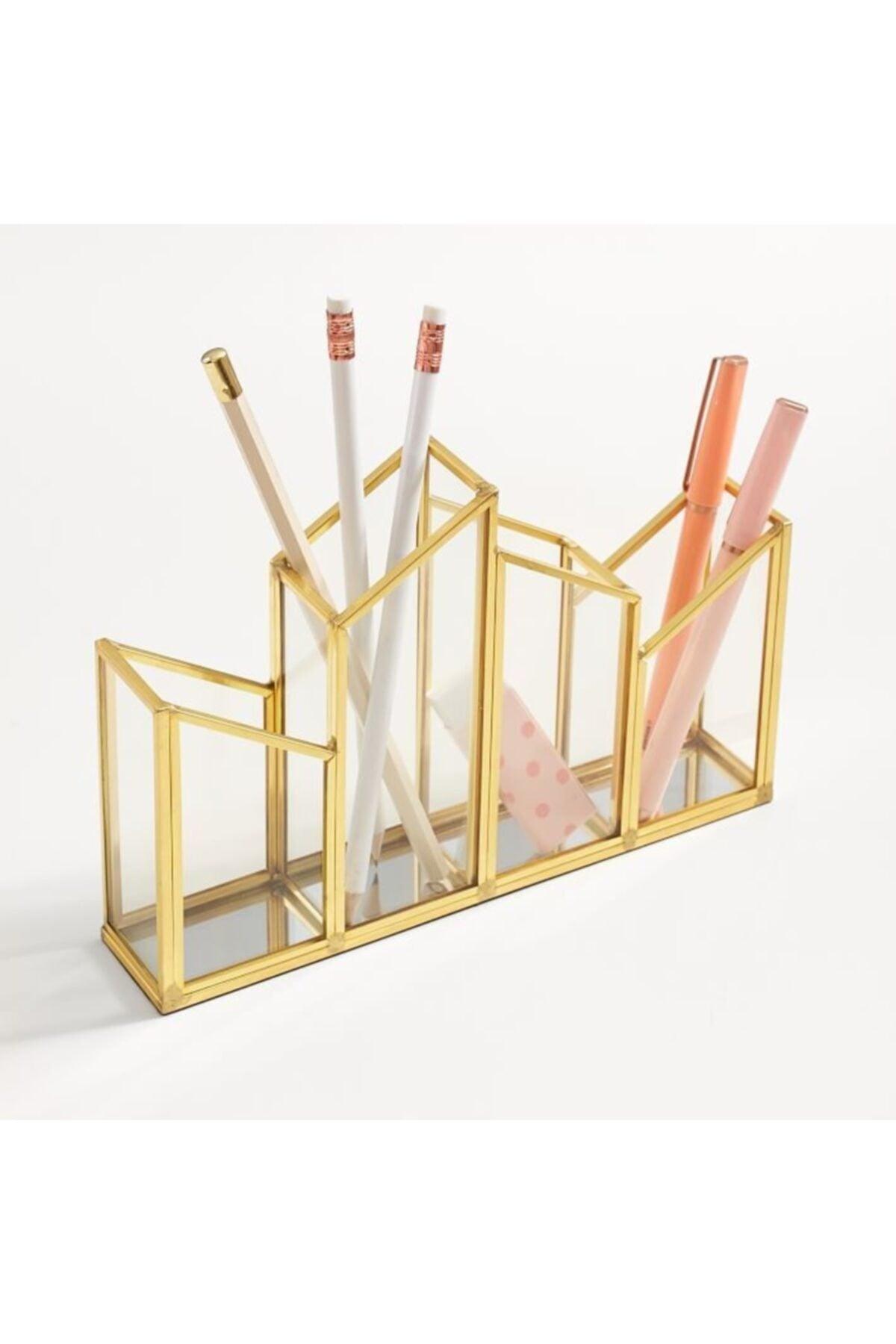 Asymmetric Glass Gold Brush Holder Organizer - Swordslife