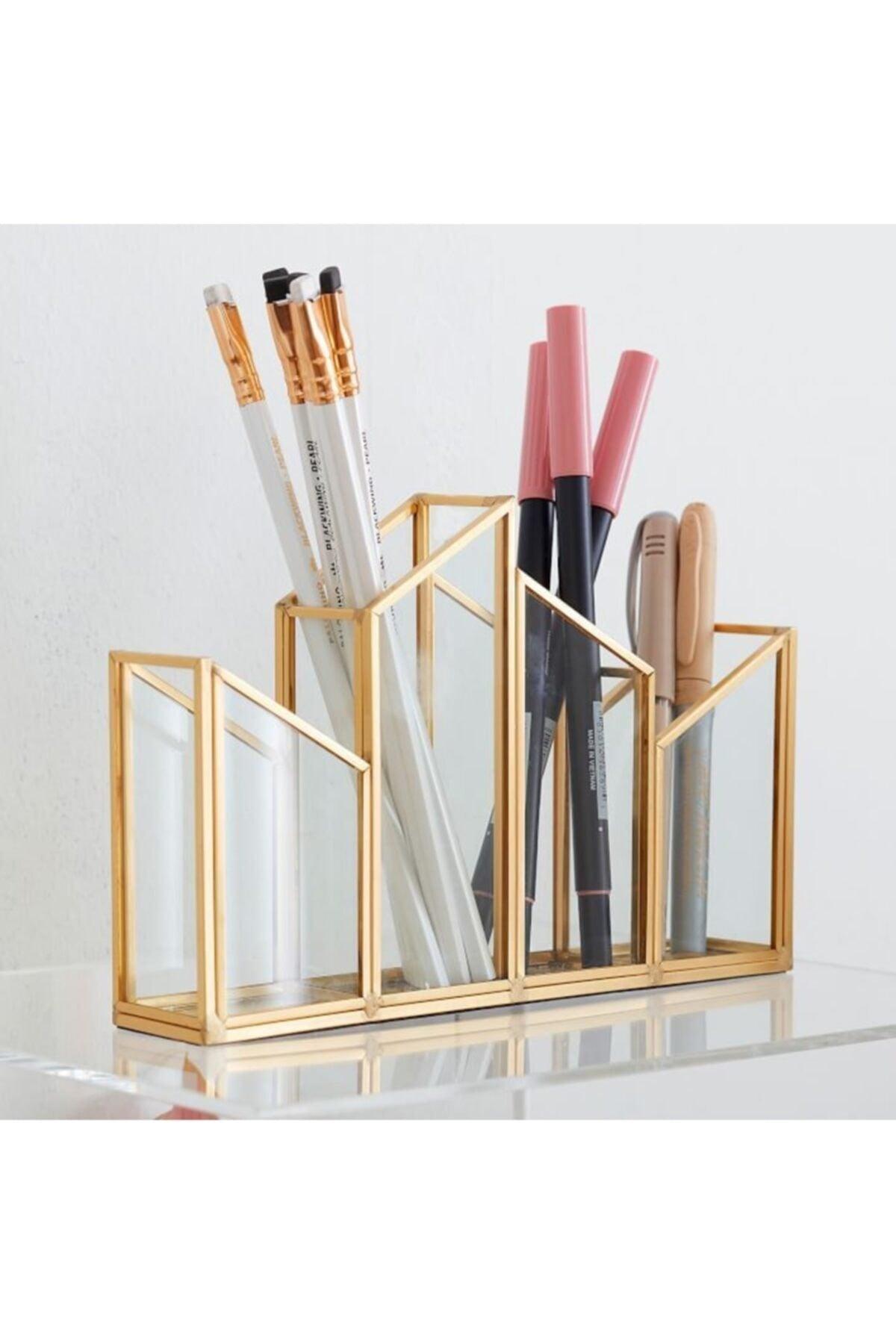 Asymmetric Glass Gold Brush Holder Organizer - Swordslife